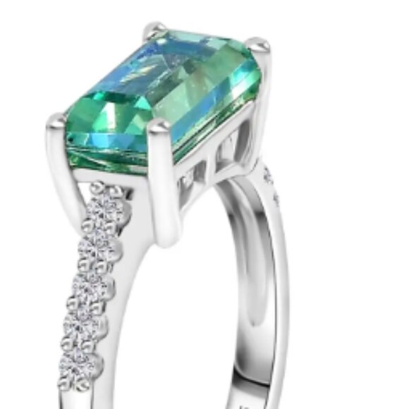 Peacock Quartz (Triplet) and White Zircon Ring - Picture 4 of 4